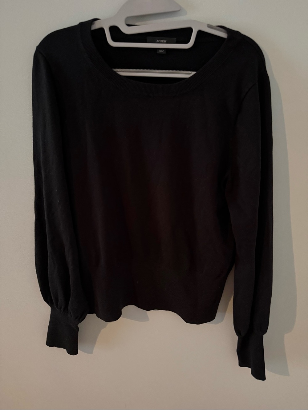 J. Crew silk blend crew neck M Black sweater puff sleeves womens new NWOT